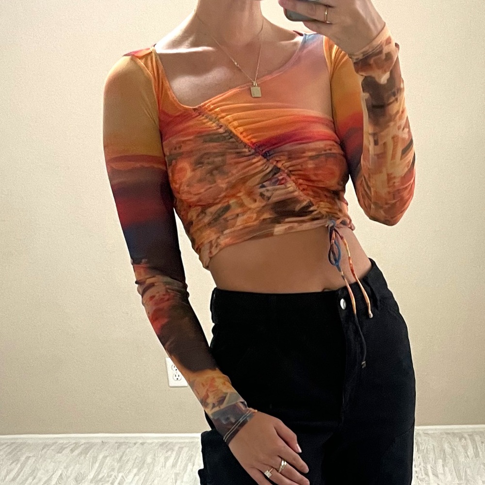 NWT Urban Outfitters Ruched Sheer Long Sleeve